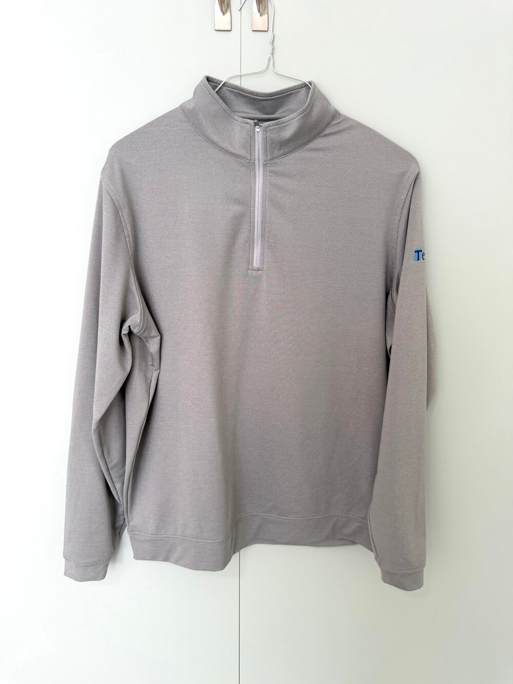 PETER MILLAR Men's Perth Melange Quarter Zip Gale Gray (with logo)